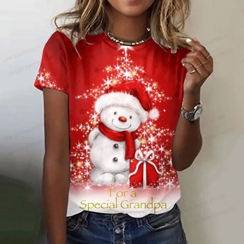 Majica sa 3D ispis Crtani Snjegović, Ženski Modni majice, Božićno majica kratkih rukava, Prevelike Majice, Majice, Božićni poklon Majica