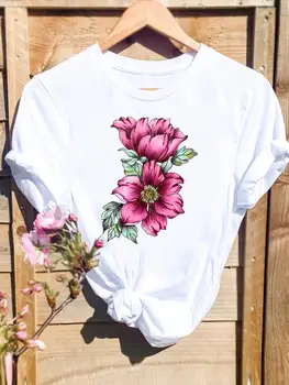 Majica s likom iz crtića, grafička ženska odjeća, kratki rukav, акварельный cvijet, slatka majica 90-ih, trendy ženske majice po cijeloj površini s