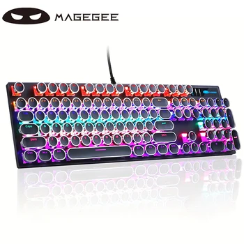 Mehanička igraća tipkovnica na pisaćoj mašini MageGee, okrugle kape u stilu retro-punk s iris pozadinskim osvjetljenjem RGB, USB žičani tipkovnice za igre an