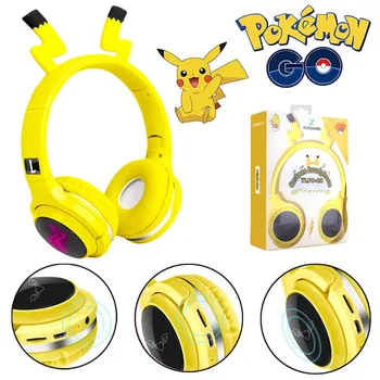 Dječji slušalice Kawaii s uzorkom Pokémona Pikachu, Animacija, sjajna bežična Bluetooth slušalica, Dječji stereo slušalice, pokloni za rođendan