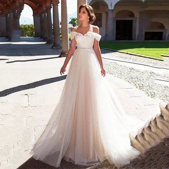 TIXLEAR Elegantna vjenčanica s cvjetnim čipkom Tull, s otvorenim ramenima, трапециевидное пляжное haljina robe de marie, vjenčanice princeze, novo