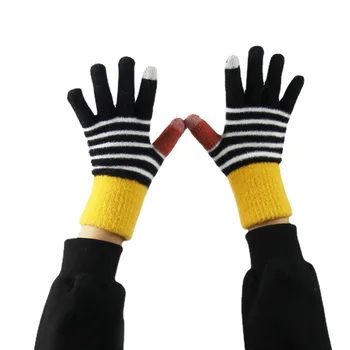 Tople rukavice za zaslon osjetljiv na dodir za zimske učenika, pletene rukavice za biciklizma na otvorenom, slatka boja, u kombinaciji s baršunom rukavice s pet prstiju