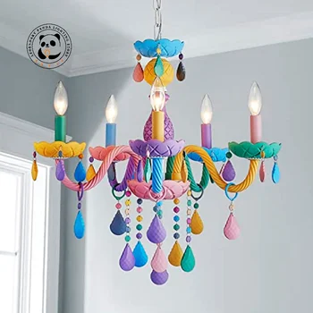 Moderan luster na 5 žarulje svijetle home dekor Candy Lustre, dječja soba, Podesiva lanac, stropni viseći svijećnjak