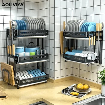 Kuhinjski Stalak SH AOLIVIYA Zidni multi-function Sklopivi Ormar Za spremanje Posuđa Od Nehrđajućeg Čelika, Ispuštena Desk, Organizator Za pranje Posuđa
