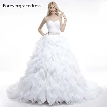 Svadba haljina bez rukava s ukrašen Forevergracedress, seksi svadba haljina sa volanima, расшитое perle, duga vjenčanica čipka-up straga, plus Size