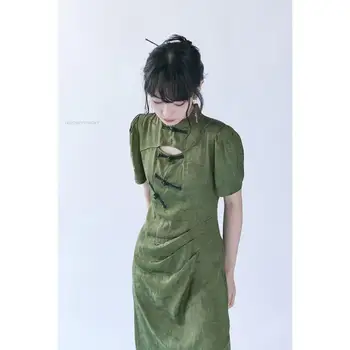 Proljeće novu haljinu u kineskom stilu, poboljšana moda, otvorenu haljinu Ципао, винтажное haljina Чонсам za djevojčice, zelena modni svakodnevno haljina