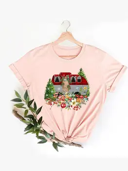 Majica sa po cijeloj površini Lovely Style Festival Trend, Božićno ženska božićno majica kratkih rukava, modni osnovne majice s grafičkim uzorkom