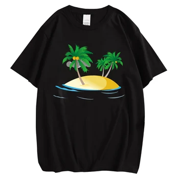 T-shirt CLOOCL unisex kratkih rukava U klasičnom stilu, modni svakodnevne majice, majica okruglog izreza i grafički ispis Isle Coconut, crna