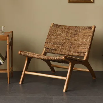 JOYLIVE Nordic Jednosoban kauč Stolica za odmor ratan Stolica s naslonom od punog drveta Balkonski Namještaj u stilu Wabi Sabi za svog boravka u obitelji