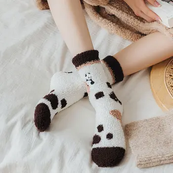Термоноски za prostor, darove s vezom panda za djevojčice, kat čarape, ženske čarape, jesensko-zimske čarape, kućni čarape za spavanje
