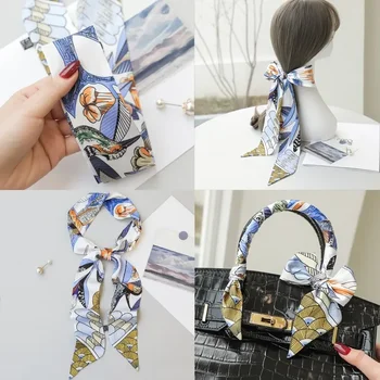 2024 Novi Korejski ženski mali svileni šal Ins s cvjetnim ptičje pero, povezivanje ručke torbe, svile trake, trake za kosu, mali šal