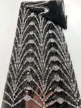 Afrička cvjetne čipke tkanina 2023 Šljokice beadwork Nigerijski Vjenčanje Kvalitetne Kamenje Francuski cvjetne čipke i Tila tkanina za haljine WS3804