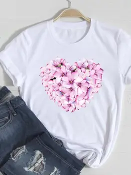 Ženska Dama Ljubav Srce Cvijet Trend Slatka Print 90-ih Kratkih Rukava Odjeća Modne Majice S Likovima iz Crtića Majica Svakodnevni Grafički t-Shirt