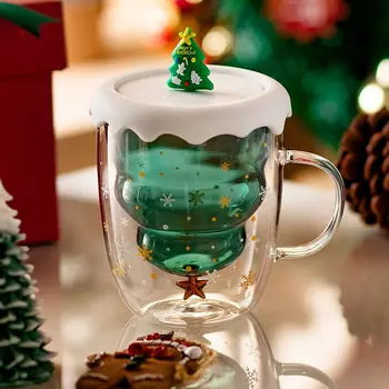 Genetika Božićno Drvce Od dvostrukog stakla Pyrex, Visoke Čaše za mlijeko od borosilikatnog stakla s poklopcem, Ukrasne Poklon kutija, suđe za Kuhanje / 