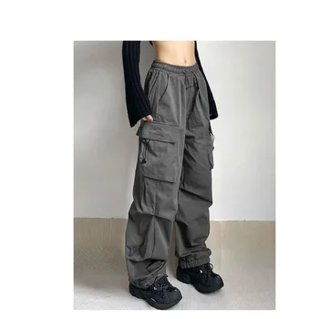 Široke hlače Y2K Harajuku s ravne cijevi i džepovima u nabor, casual parasailing u stilu high street u stilu hip-hop slobodnog rezanja