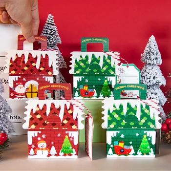 5pcs Božićni Medenjak Kuća Mali Dom za bombona i keksa Radiouredaj kutija Božićna kutija za pakiranje od Kraft-papir Dekor Poklon od papira kutije