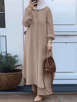 Svakodnevno muslimansko haljina za žene, Bluza, komplet od 2 predmeta, Košulja dugih rukava, Брючные odijela, Saudijska Arabija, Dubai, Haljine na zakopčane, Jesen 2023 godine
