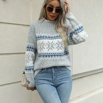 2023 Jesen-Zima, Novi džemper, top, Free Ženski pulover s Božićnim po cijeloj površini, džemper s visokim воротом, ženski džemper dugih rukava pola