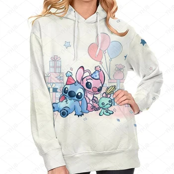 Jesensko-zimska ženska majica okruglog izreza, ženski veste s dugim rukavima i po cijeloj površini Disney Stitch, Ženski casual Slobodan pulover, top