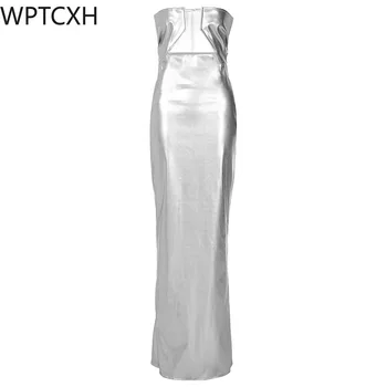 Vjetar u Europi i SAD-2024, Proljeće novo, moderan monotone haljinu od umjetne kože s трапециевидным ovratnik, seksi haljina s prorezom na prsima