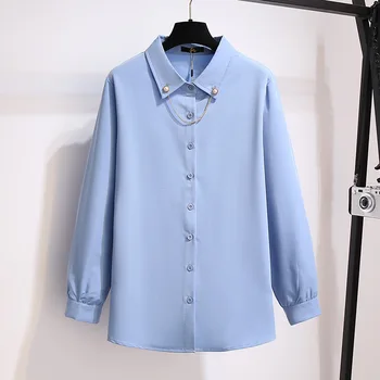 Visokokvalitetna зимне-jesenski ženska majica veličine dugi rukav 5XL 6XL 7XL 8XL 9xl formalne uredske poslovne košulje plave boje