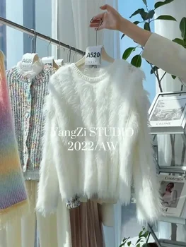 High-end мохеровый džemper, Nježna zgodan Toplo medo dres sa bijelim кисточками, pulover, top za žene, jesensko-zimska odjeća