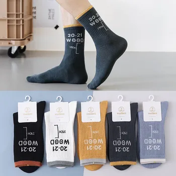 Pamuk Elastične Čarape u Korejskom Stilu s Engleskog Буквенным Uzorak 1 Par Sportskih Čarapa Srednje Dužine, Gospodo Prozračna Čarape