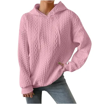 Ženski casual džemper sa kapuljačom i tie na ramenima, medo флисовый džemper dugih rukava u stilu punk, casual osnovni pulover оверсайз.