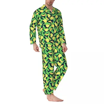 Пижама muška, Tropska banana, svakodnevni пижама s voćnim po cijeloj površini, Svakodnevne пижамные setove iz 2 predmeta, Moderan dom odijelo оверсайз dugi rukav