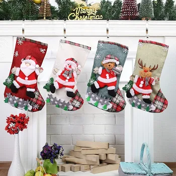 4kom Božićne Čarape Čarape Poklon Vrećicu Bombona Santa Snjegović Los Uzorak Božićno Drvce Viseći Ukras Večernje Uređenje Doma Ogrjev