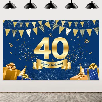 Pozadina Sretan rođendan na 40-godišnjicu, Фотобудка, Pribor za proslave rođendana, Plava sa zlatom, Obljetnice 40 godina