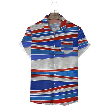 Muški zastava Dana neovisnosti, 3D Digitalni tisak, personalizirane moda majica s igle i gumbe u geometrijskom Europsko-američkom stilu