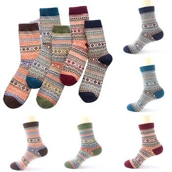 Berba pletene vunene čarape na pruge s geometrijskim po cijeloj površini, čarape srednje dužine, jesen-zima, topla tople čarape, muške, ženske soft prozračna čarape