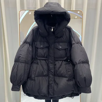 Zimska jakna sa kapuljačom, ženske parkovi 2023, Novi Korejski kaput s dugim rukavima i džepovima na munje, утепляющее toplu gornju odjeću, običan kaput