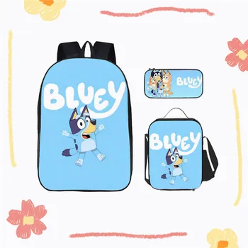 Kreativni crtani Kawaii Bluey Family, školska torba Bluey, ruksak od tri dijela s po cijeloj površini, torba za ланча, torba za olovke, Dječji blagdanski darovi