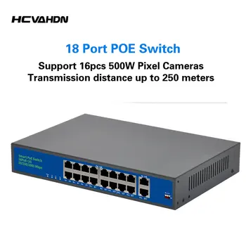 16-Port Mrežni Prekidač POE Ethernet + 2-Port Gigabit Brzi Prekidač Uzlaznoj Vezi s Metalnim Kućištem Za Kamere za video Nadzor IP-Nadzor Kapacitetom od 250 M