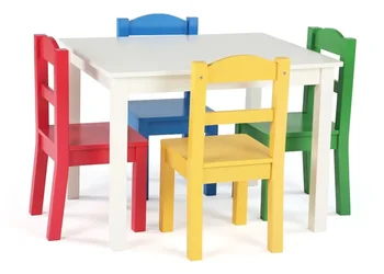 Set od drvenog stola i 4 stolice Collection Kids, bijela i glavni