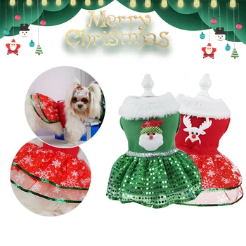 Božićna haljina za pse Odijelo štene za djevojčice Toplo runo suknja Odjeća Zima Topla Kućna Pas Mačka Crvena suknja Elegantan haljine s меховым ovratnik