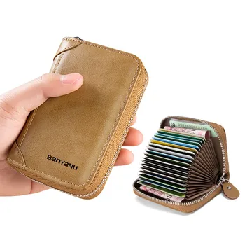 Muški Ženski držač za kartice od prave kože, mali novčanik na munje, Čvrste novčanik za kovanice, Dizajn u obliku harmonika, rfid ID, Poslovne torbe za kreditne kartice