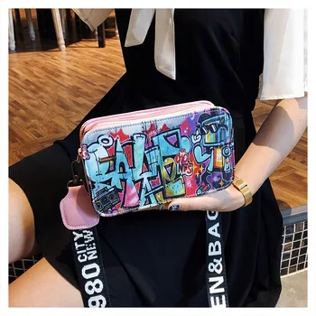 Trend design mali trg torba s Crtani grafiti, torba na jedno rame, Korejski torba preko ramena za mobilne telefone, torbe za kamere za djevojčice, torbice