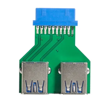 Cablecc Dvostruki priključak USB 3.0 A-tipa, za povezivanje na matičnu ploču 5 Gbit/s Adapter za priključak Box Header 20/19 Pin horizontalnog tipa PCBA
