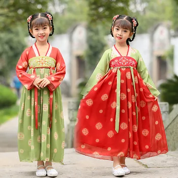 Proljeće-ljeto, Novi dječji kineski prekrasan odijelo Tan, Dječje kostime za nastupe, vez, Pamuk, Fotografije drevnih djevojčice Ханфу