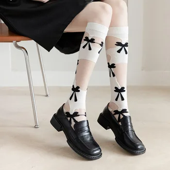Trendi Ljetne Ženske Čarape-leptir u stilu Lolita, Tanke Svilene Čarape Do Telad S Lukom, Čarape u stilu Lolita, Trend Čarape Do koljena, Prozirne Čarape
