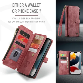 Kožna torbica-novčanik na munje remen za ručni zglob za iPhone 15 14 13 12 11 Mini Pro Max XS XR 8 7 Plus, novčanik, držač za kartice, stalak za