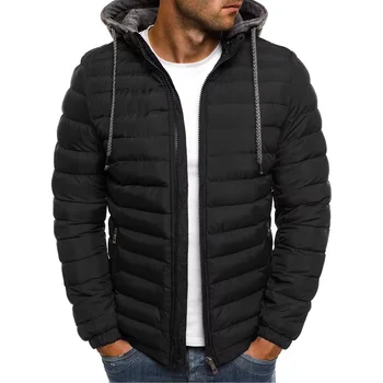 Ulica muška pamučna odjeća Modni trend Monotone kaput s dugim rukavima Zima topla jakna s kapuljačom Vrhovima zatvarač veličine