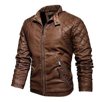 Muška jesensko-zimski kožna jakna, приталенная мотоциклетная jakna od umjetne kože sa стоячим ovratnik, muška jakna u retro stilu
