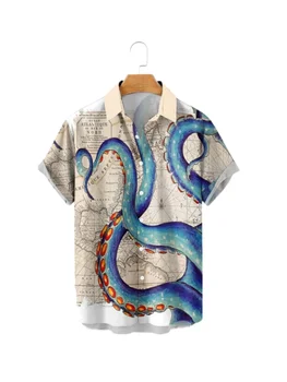 2024 Novi dizajn Muške košulje s po cijeloj površini u obliku kraci hobotnice Havajski svakodnevne modne plaža majice velikih dimenzija S kratkim rukavima I igle Besplatne majice