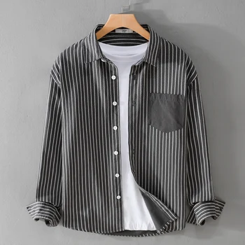 100% Pamuk, Nov moderan košulja na pruge talijanske kvalitete u patchwork stilu, muška branded funky Udobna odjeća velikih dimenzija, Osnovna ženska košulja