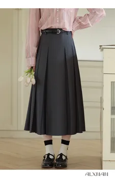 Плиссированная suknja s visokim strukom, Korejski moda, Berba Sive suknje trapeznog oblika za djevojčice, y2K, Novo jeseni 2023 godine