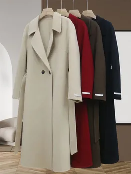 2023 Jesensko-zimsko bilateralna кашемировое kaput, ženska dugačka mornarska jakna s двубортным zone, Suptilna vune kaput, Ženska odjeća